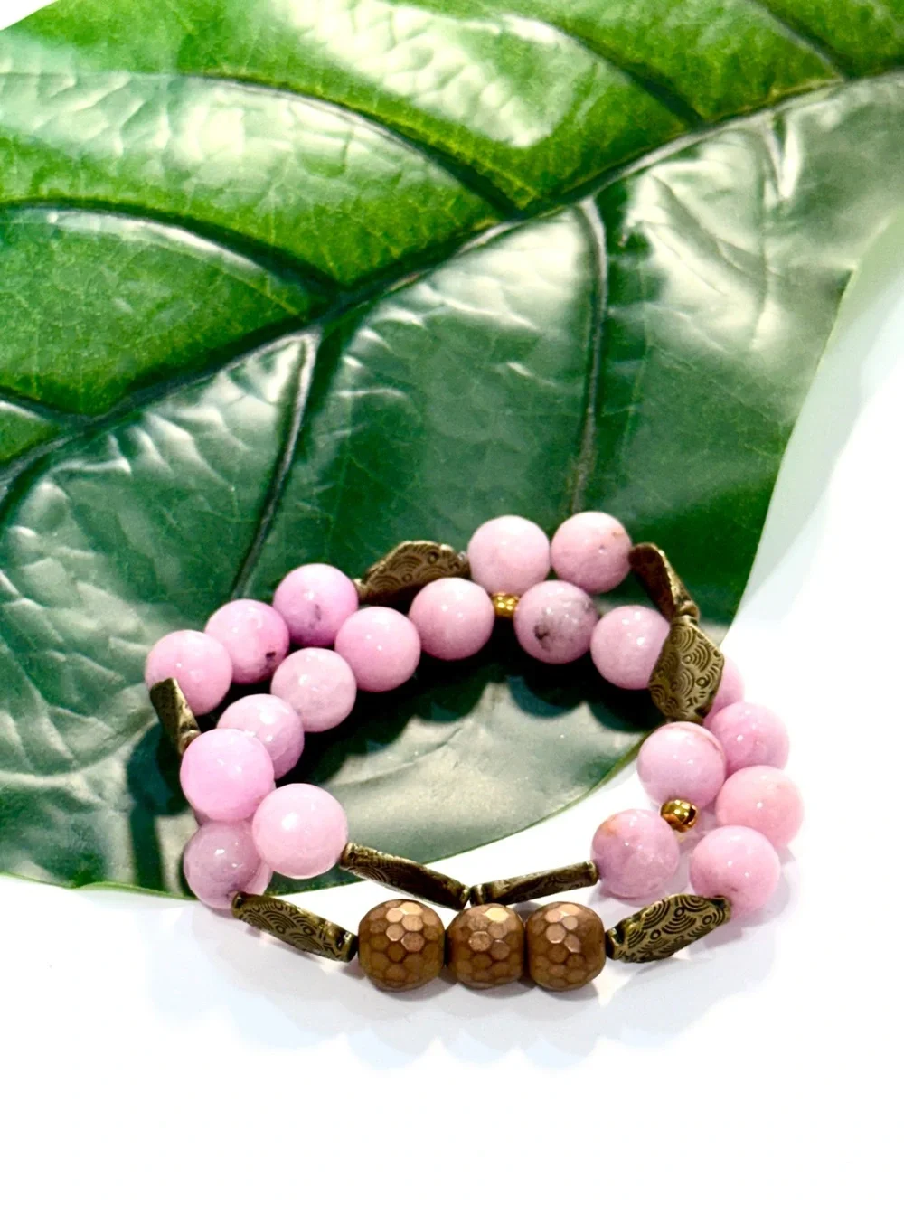 Gemelli Pink Agate Natural Stone Tribal Bracelet Set NEW